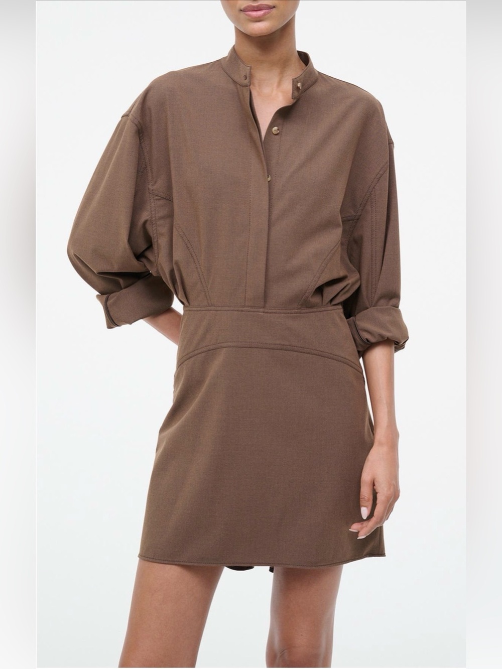 STAUD NEW Kiln High-Low Long Sleeve Shirtdress